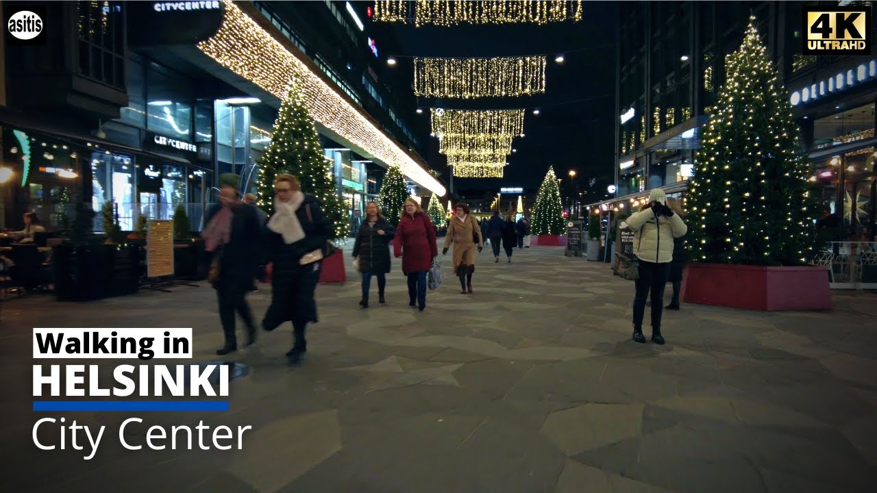 Busy Saturday Night Walk in Helsinki Finland City Center ( 13 November 2021 )