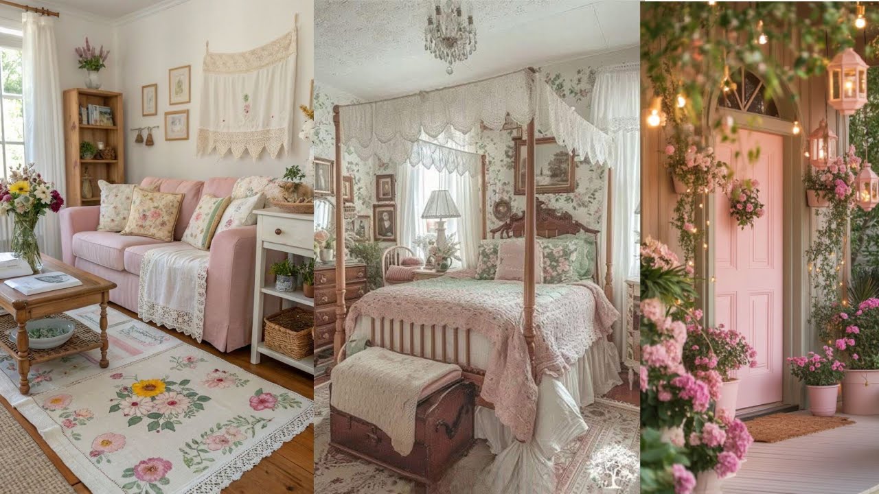 TAKE A PEEK INTO a Romantic Shabby Chic Cottage in Antique White & Dusty Rose Charm Home Decor Ideas