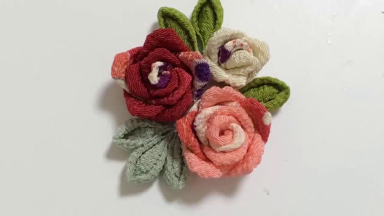 和小物TV手芸　　縫わずに簡単　つまみ細工風　折り紙みたいに作る「薔薇」　　七五三・成人式の髪飾りなど手作り