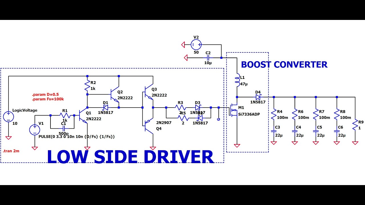 LTSpice  Fast Low Side Gate driver and DC-DC  Boost Converter