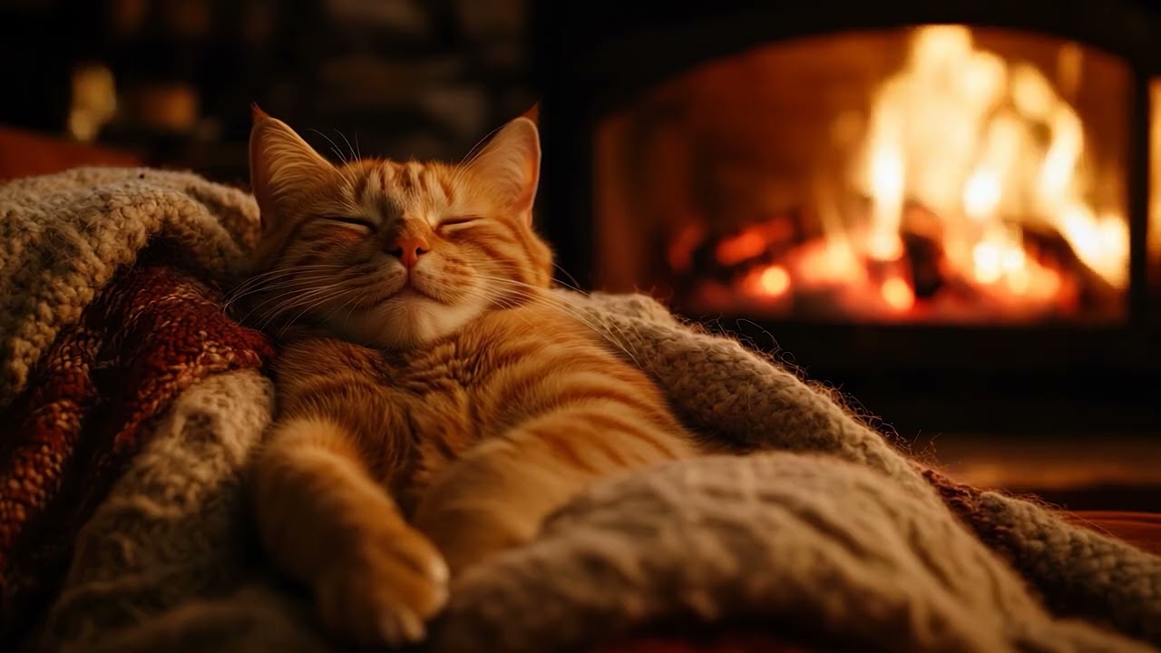 🔥 Мурлыканье кота у камина 😸 Нежное АСМР-мурлыканье для крепкого сна и спокойных ночей