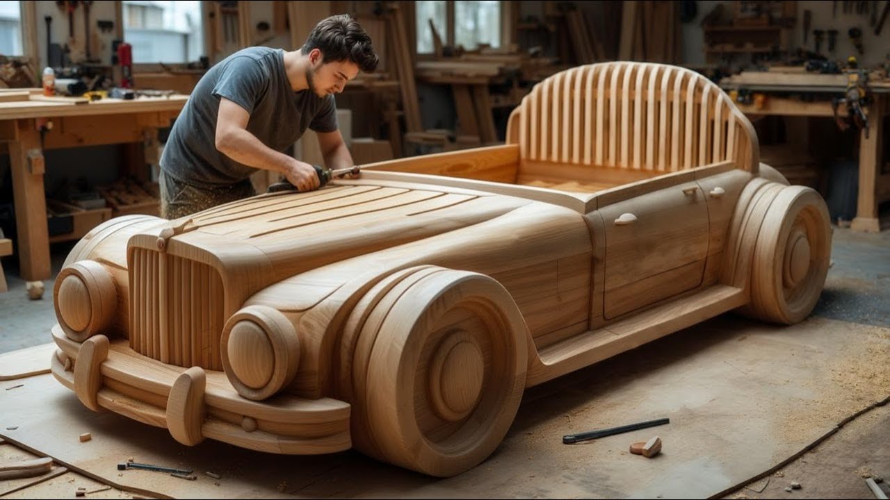 Handmade Car Shaped Wooden Bed – Unique Furniture Masterpiece of a Talented Young Carpenter