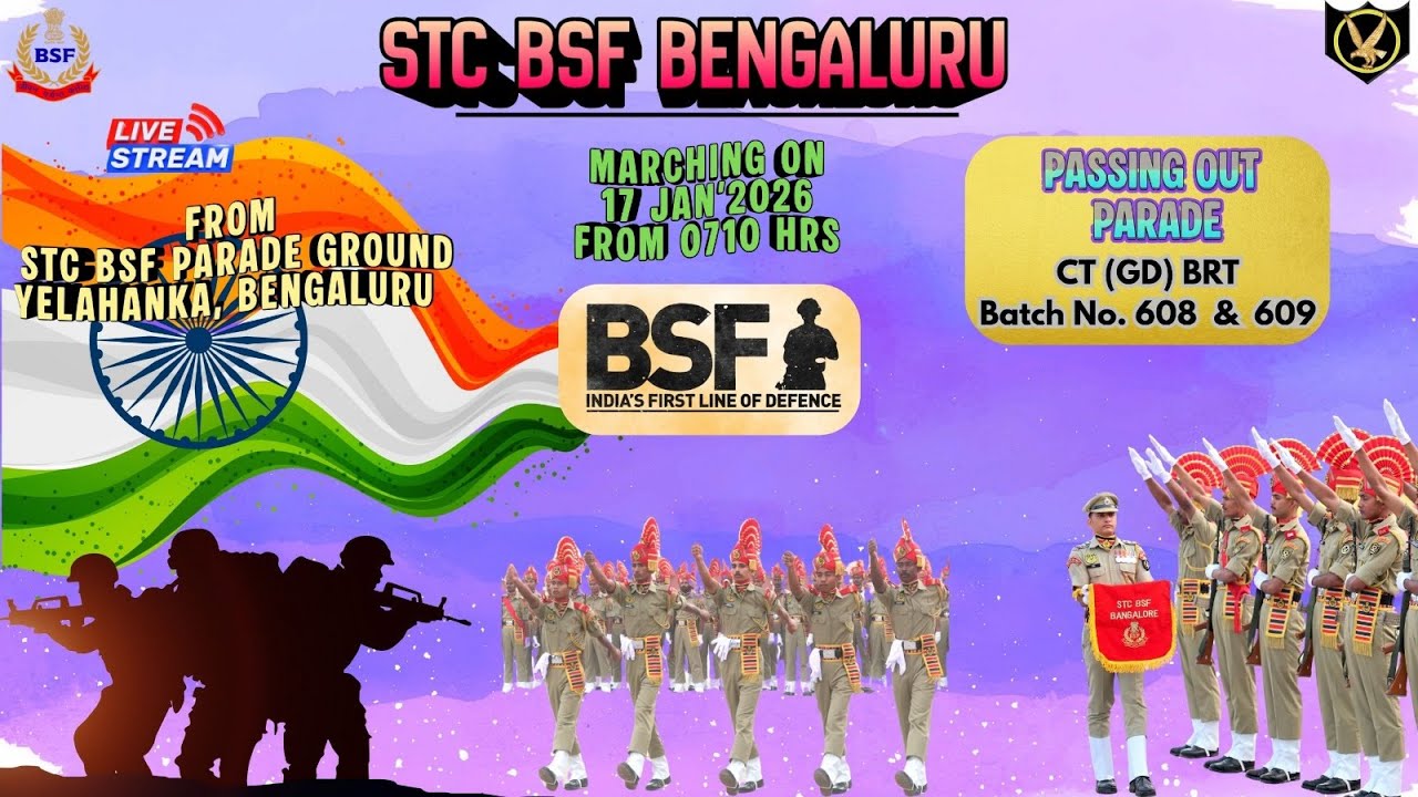 LIVE II PASSING OUT PARADE OF CT(GD) BRT BATCH NO. 608 & 609 AT STC BSF BENGALURU #bsfindia #bsf