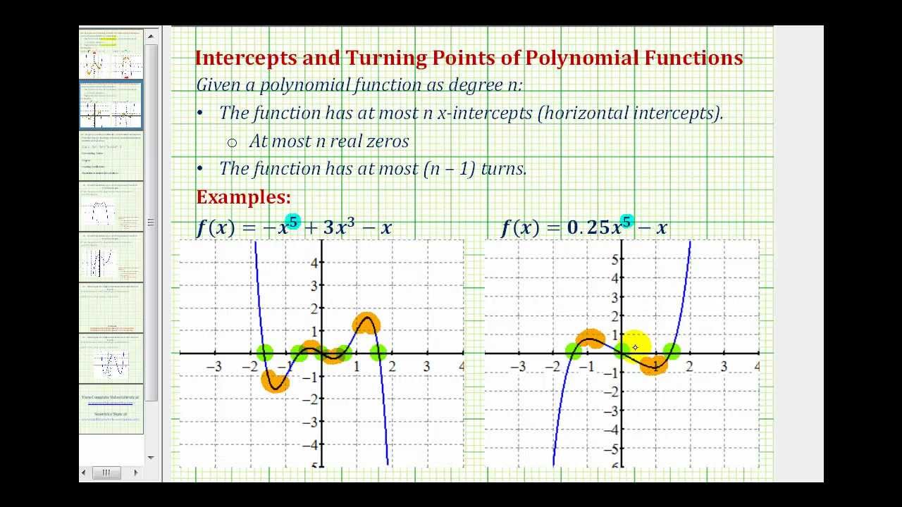 Turning Points and X Intercepts of a Polynomial Function