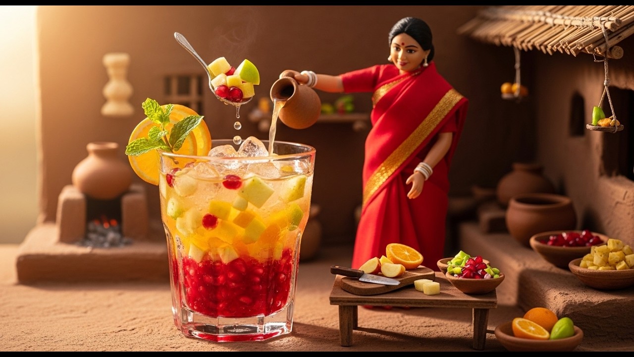 Miniature Doll Mixed Fruit Mocktail ASMR | Tiny Indian Village Kitchen Recipe