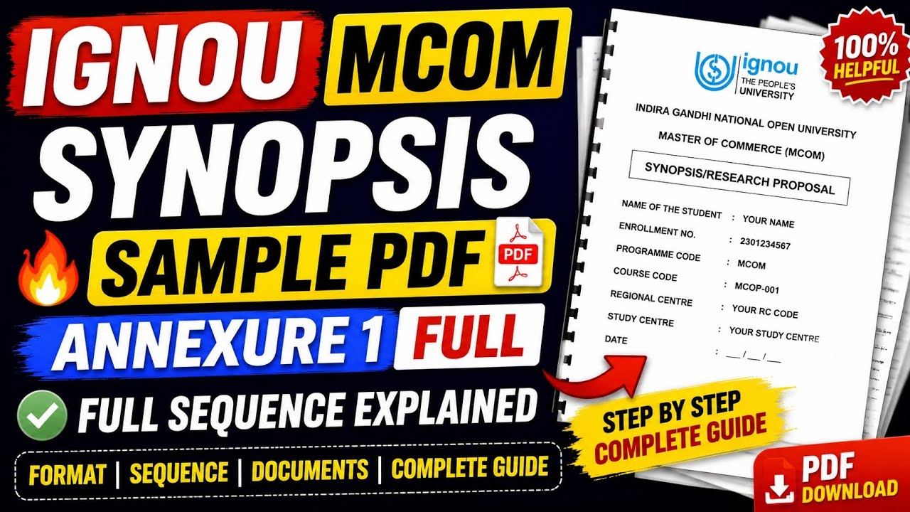 IGNOU MCOM Synopsis Sample PDF 🔥 Annexure 1 & Full Sequence Explained #ignou #ignousynopsis #mcom 