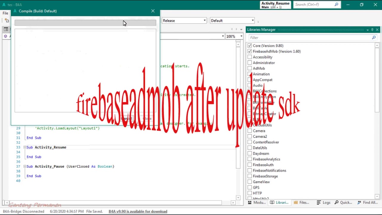 Error UNEXPECTED TOP-LEVEL EXCEPTION: B4A FirebaseAdMob Library Before Updated SDK compared to after