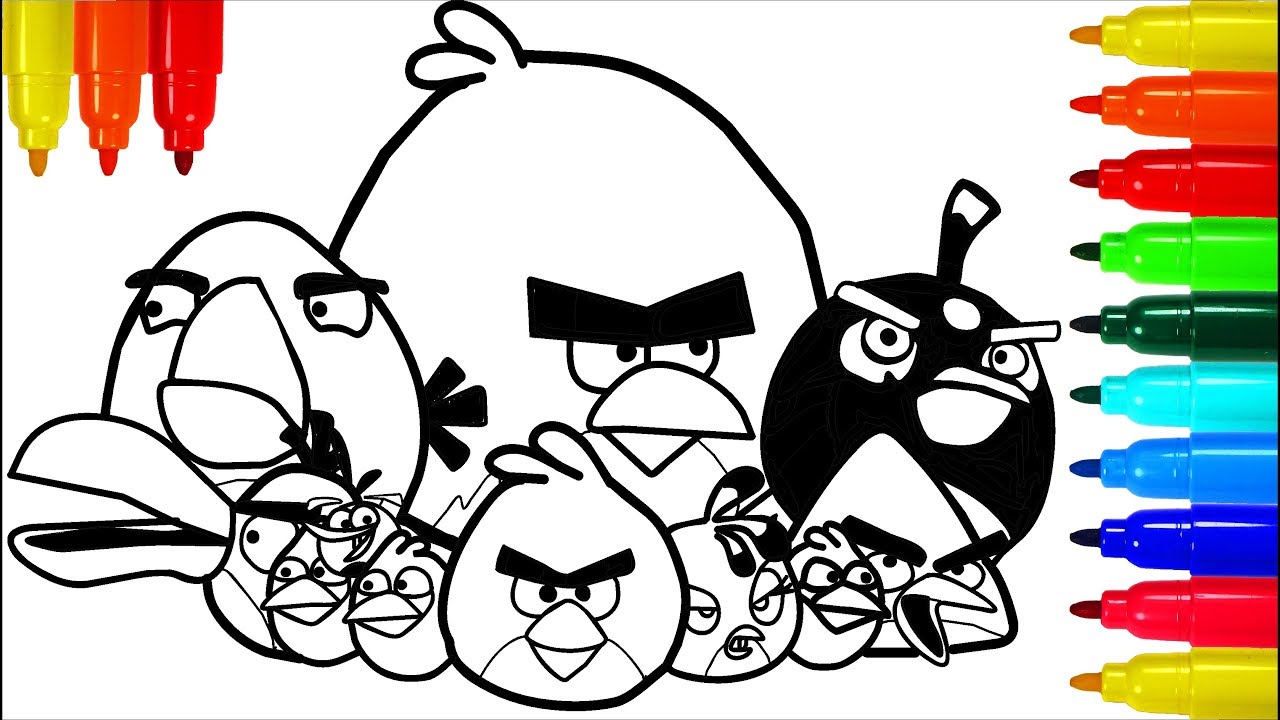 ANGRY BIRDS Dinosaurs Coloring Pages | Colouring Pages for Kids with Colored Markers