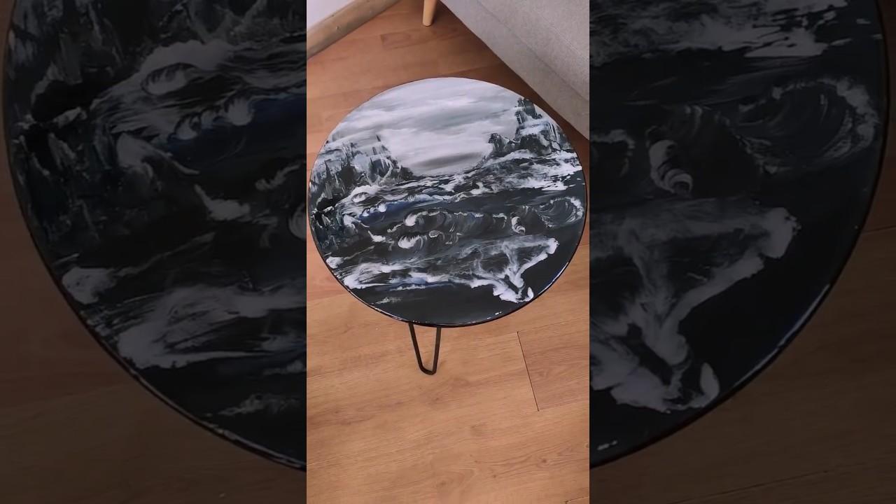 Black Round Epoxy Resin Coffee Table, Epoxy Resin Side Table, Epoxy Resin Art