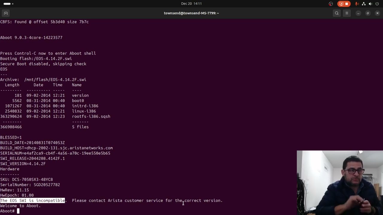 Arista  DCS-7050SX3-48YC8 The EOS SWI is incompatible