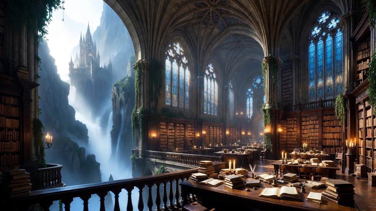 Cozy Medieval Cathedral Library ❄️🕯️ | Study, Work & Focus Ambient Music | Gothic Winter Night