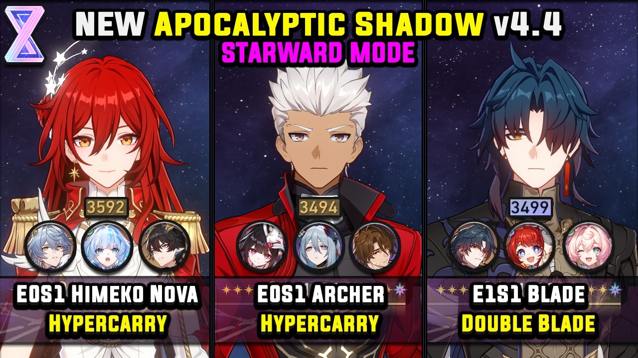 E0S1 Himeko Nova & E0S1 Archer & E1S1 Blade (4 Stars) Starward Mode - Apocalyptic Shadow 4.4
