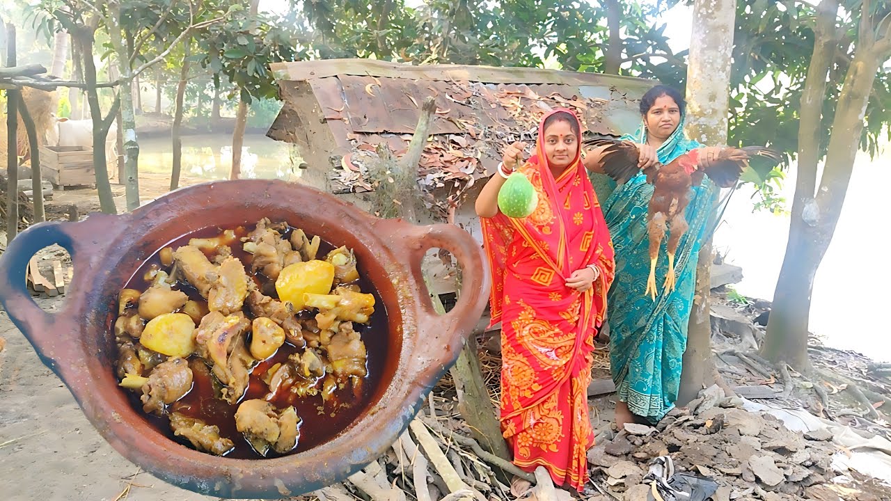 ঘরোয়া পদ্ধতিতে মাটির কড়াইতে দেশী মুরগীর ঝোল রান্না । Matir Harite Chicken Ranna । Handi Chicken
