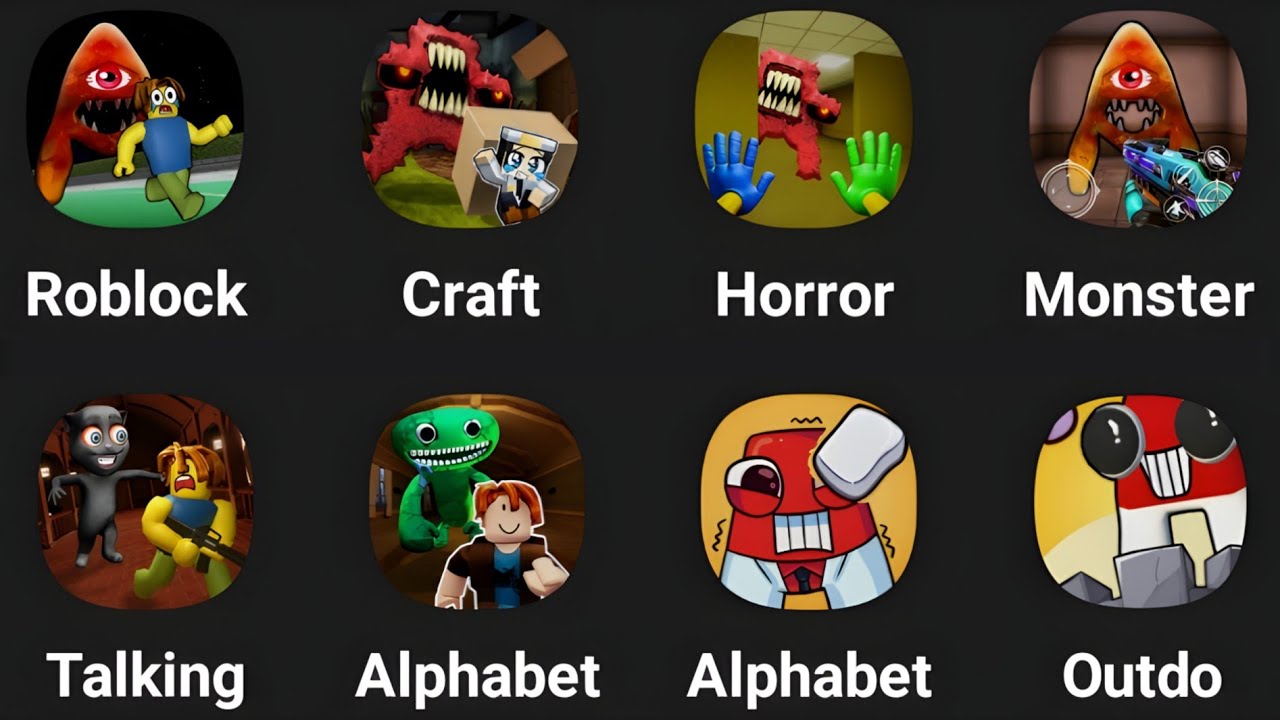 Roblock Alphabet, Craft Alphabet, Horror Alphabet, Monster Strike, Talking Juan, Alphabet Shooter..