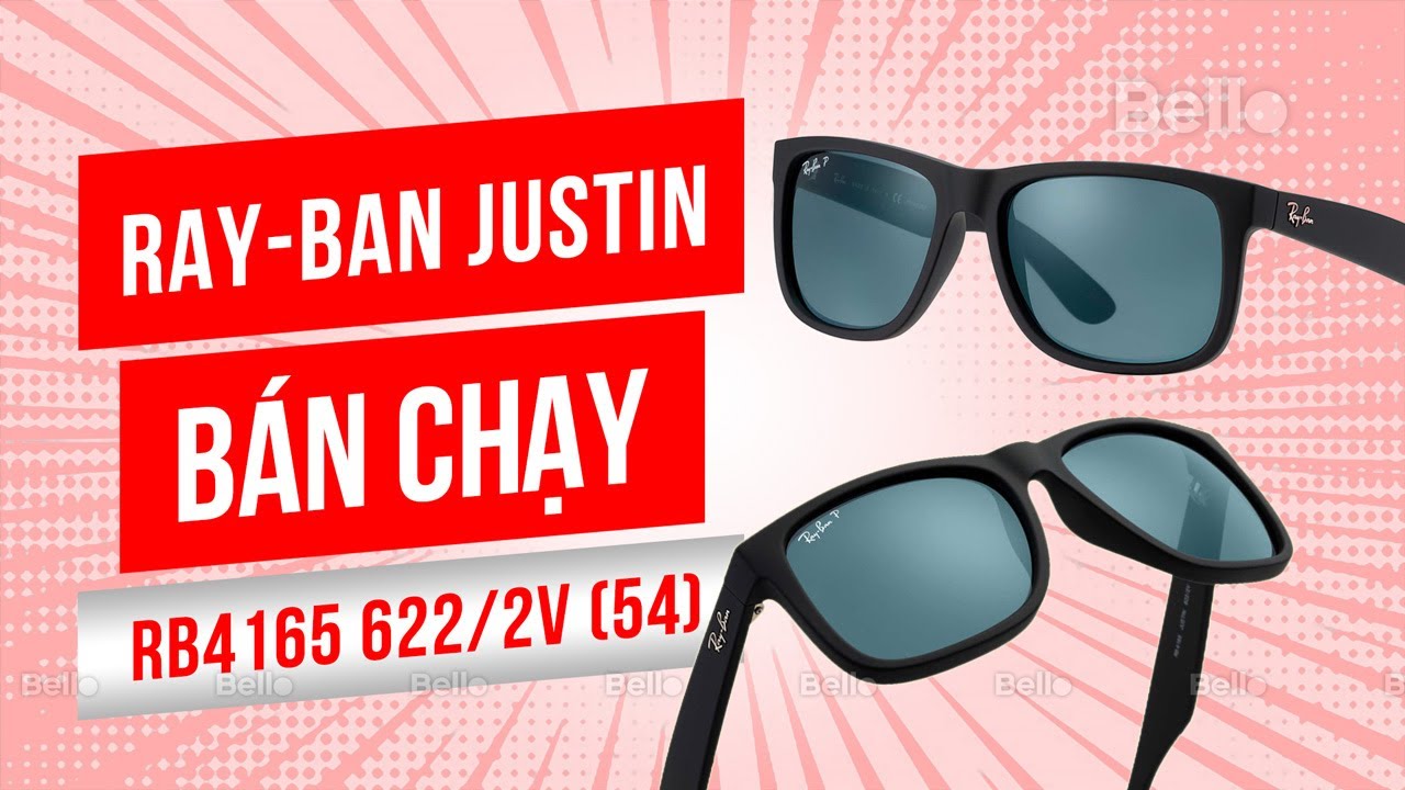 Kính râm Ray-ban Justin RB4165 622/2V bán chạy nhất, size 54, mắt xanh, gọng đen