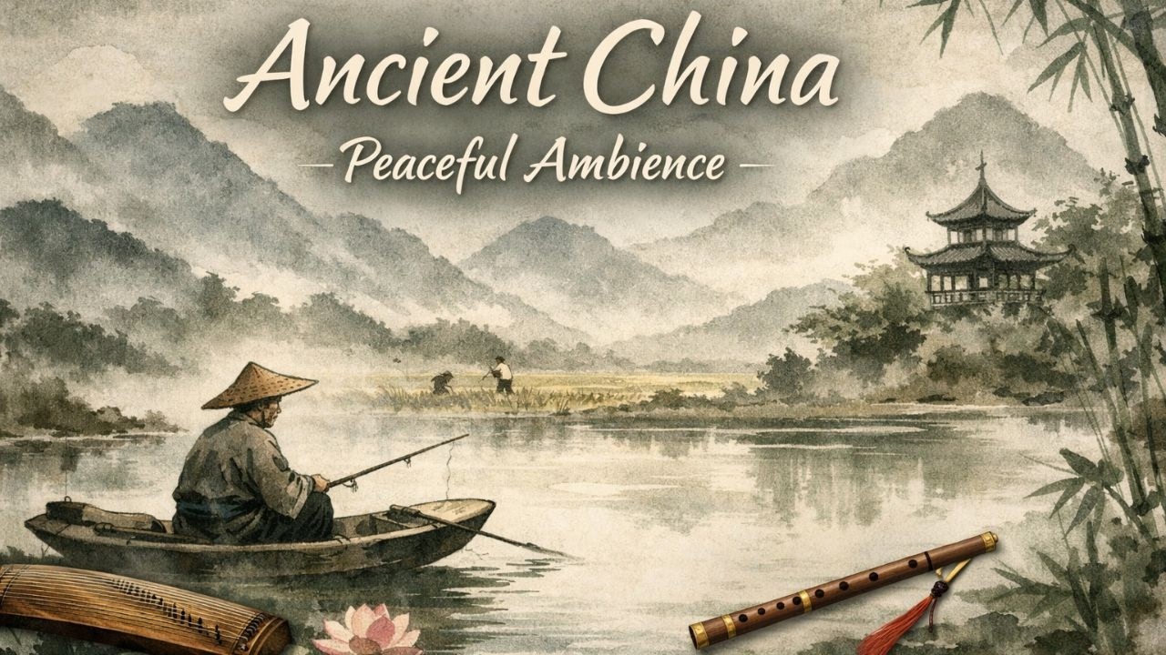 Ancient China Peaceful Pond Ambience Meditative Guzheng Bamboo Flute Music for Study Focus