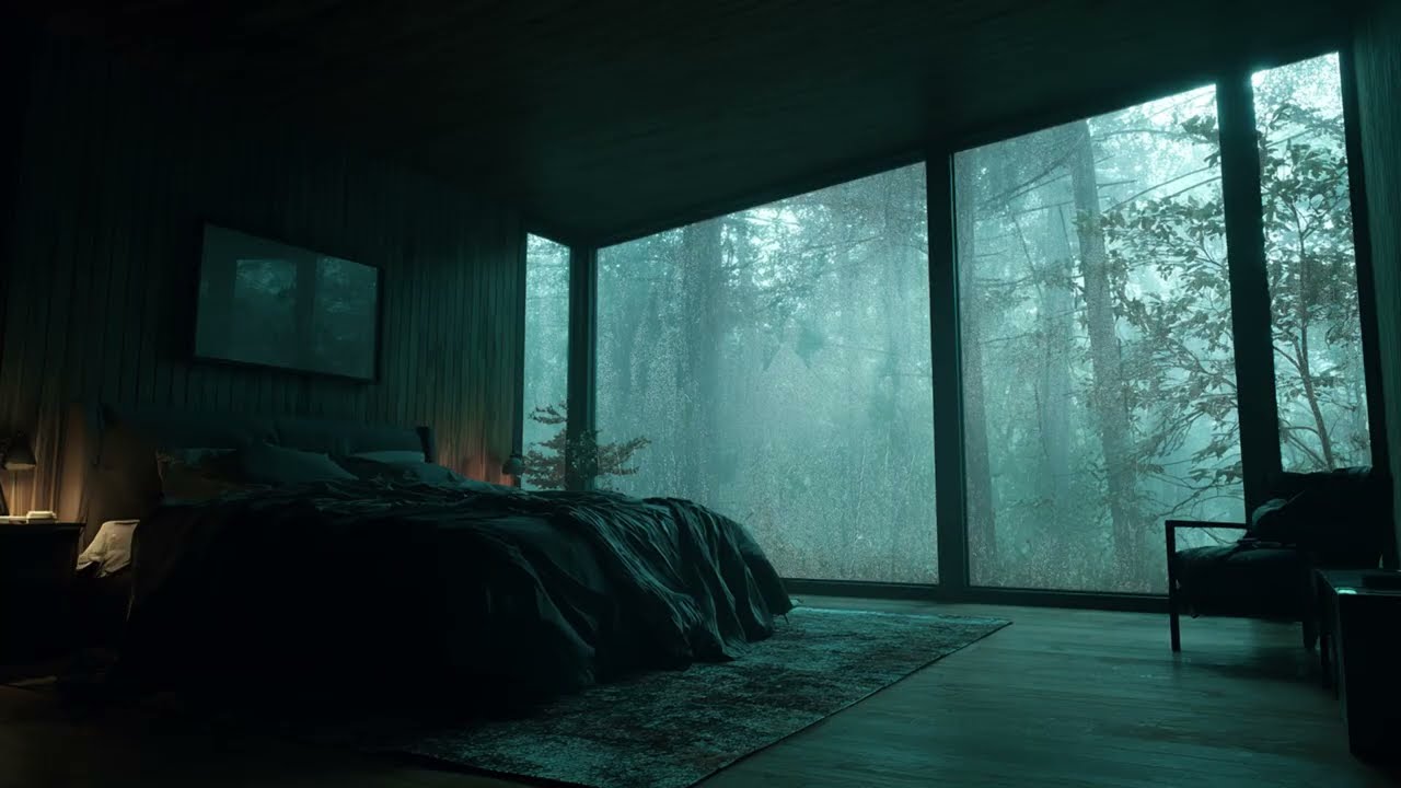 Relaxing ASMR Rain on Window in a Forest Bedroom - Soothing Nature Sounds for Anxiety Relief