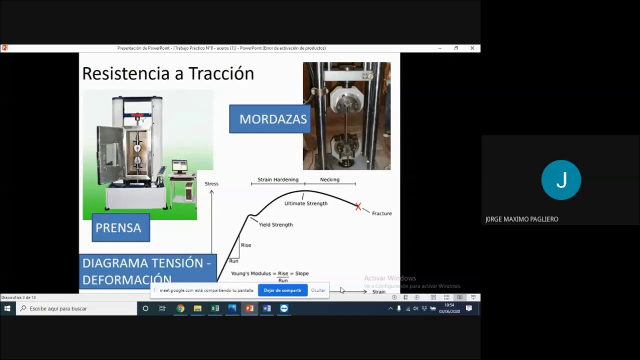 Ensayo de tracción y plegado en barras de acero