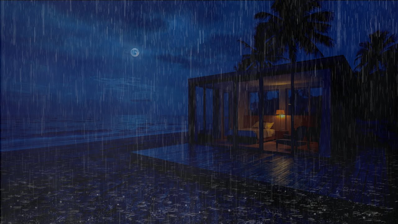 Insomnia Relief 🌙 Heavy Night Rain & Ocean Waves for Deep Sleep