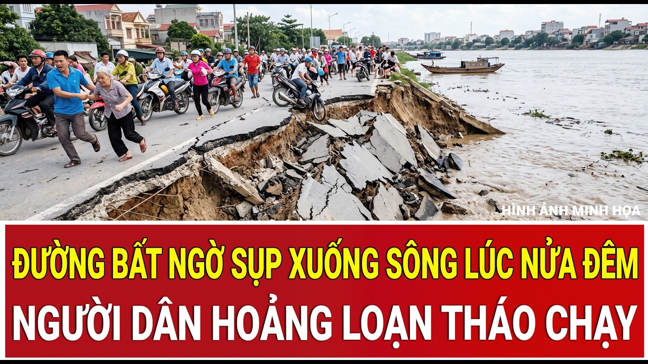 Đồng Th&aacute;p: Đường bất ngờ sụp xuống s&ocirc;ng l&uacute;c nửa đ&ecirc;m, người d&acirc;n hoảng loạn th&aacute;o chạy