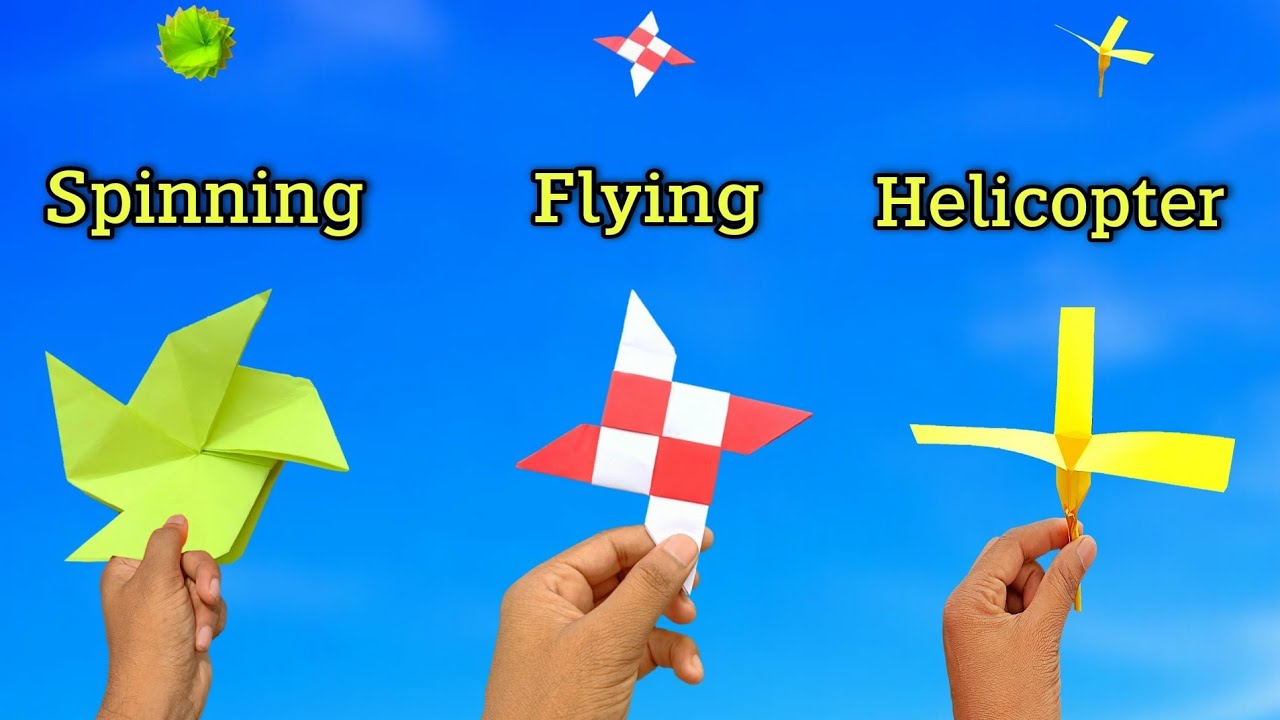 new best 3 paper toy, flying top 3 toy, how to make flying paper helicopter toy, technokriart