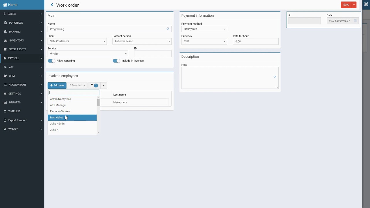 ERP Work order