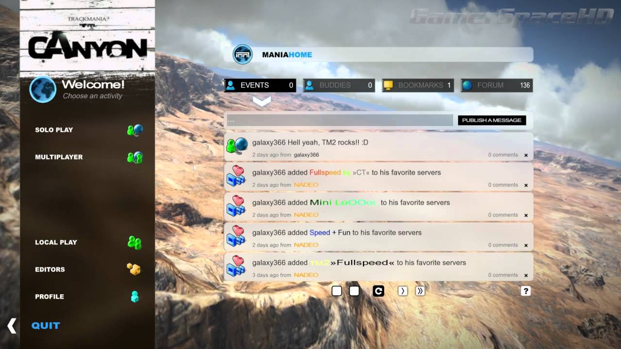 TrackMania 2 - Main menu