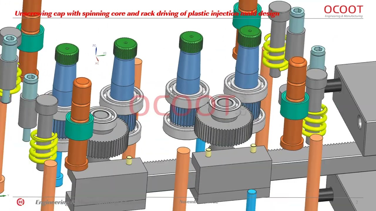 Unscrewing cap plastic injection mold design with hydraulic cylinder driving by ocoot.com