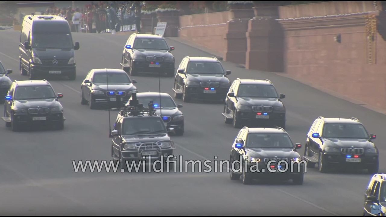 BMW Mercedes convoy of PM Narendra Modi at Vijay Chowk