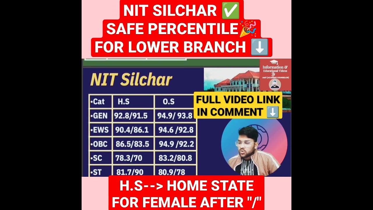Nit Silchar Safe percentile for Lower branch 🔴😄✅ #percentile #jeemains #nit #jee #shorts #short #yt