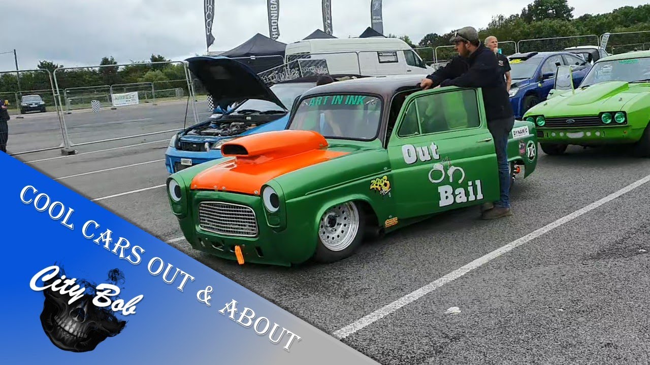 Ford 100e Green Hot Rod At Retro Show Lite, Santa Pod Raceway Dragstrip