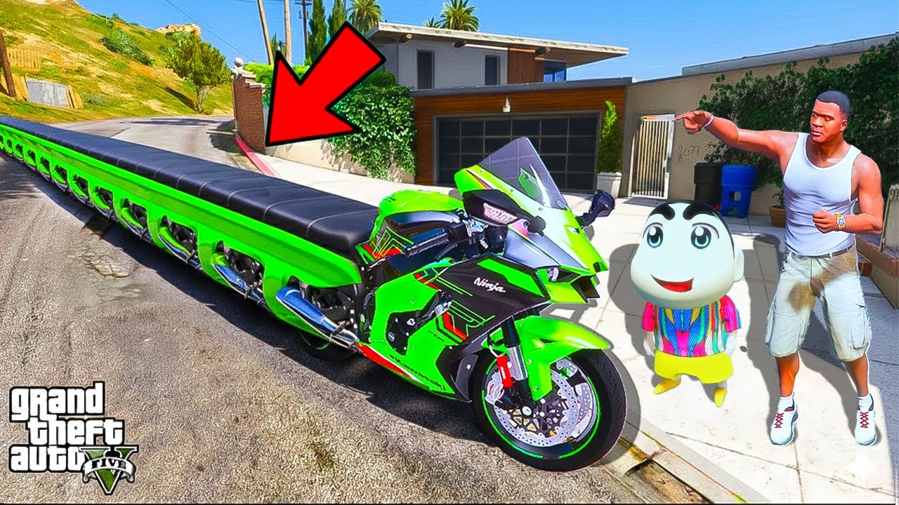 Franklin And Shinchan Make WORLD Longest Kawasaki zx10r Bike With The Help of SHINCHAN & CHOP GTA V!