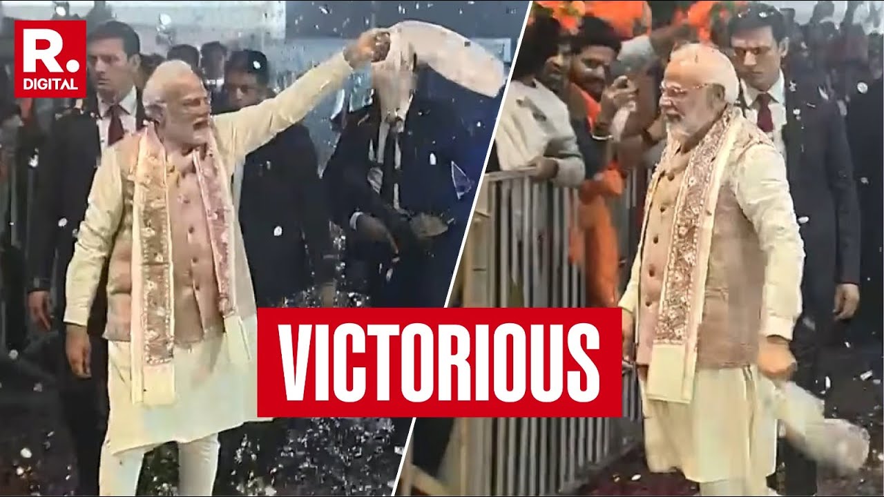 PM Modi Arrives At BJP HQs For Victory Speech After NDA Tsunami Rout Mahagathbandhan In Bihar