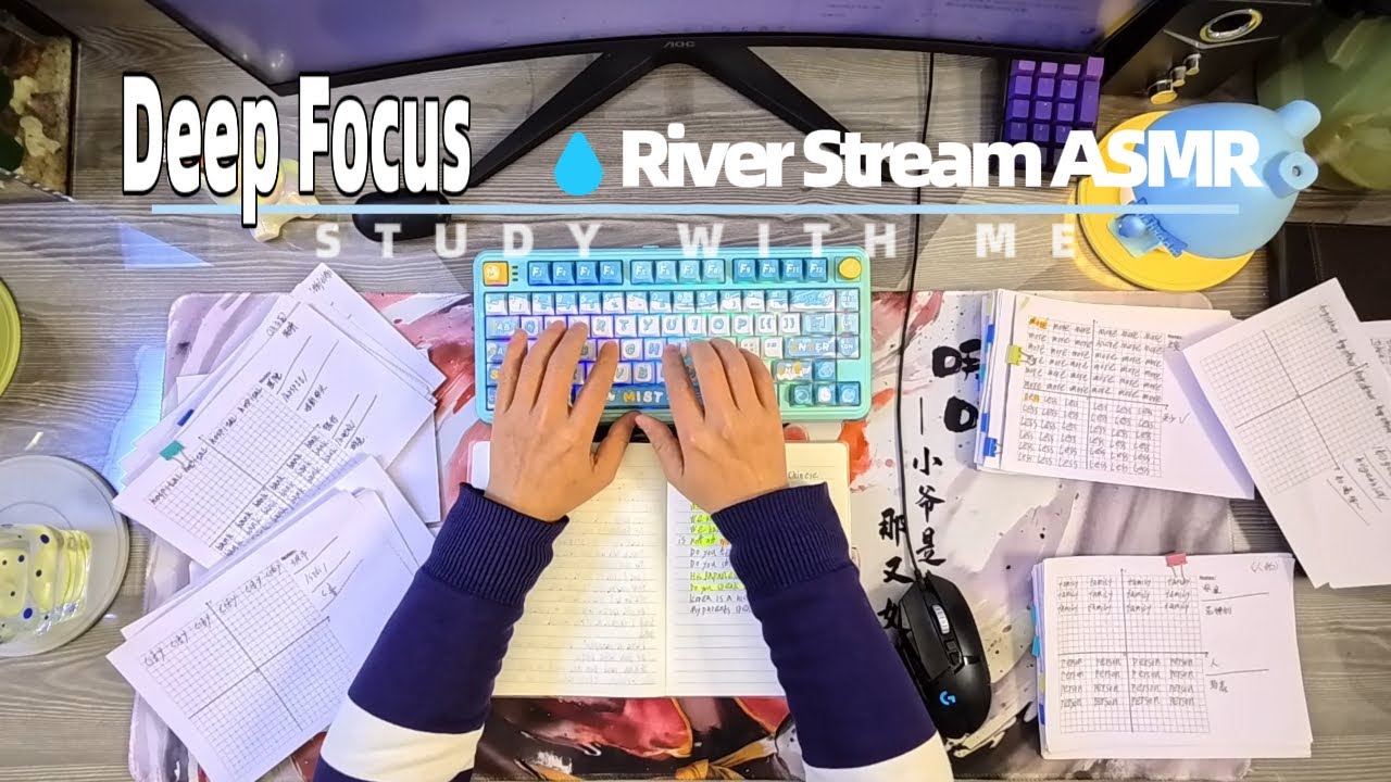 Study With Me | 1 Hour Calm Focus | River Stream Ambience | Real-Time
