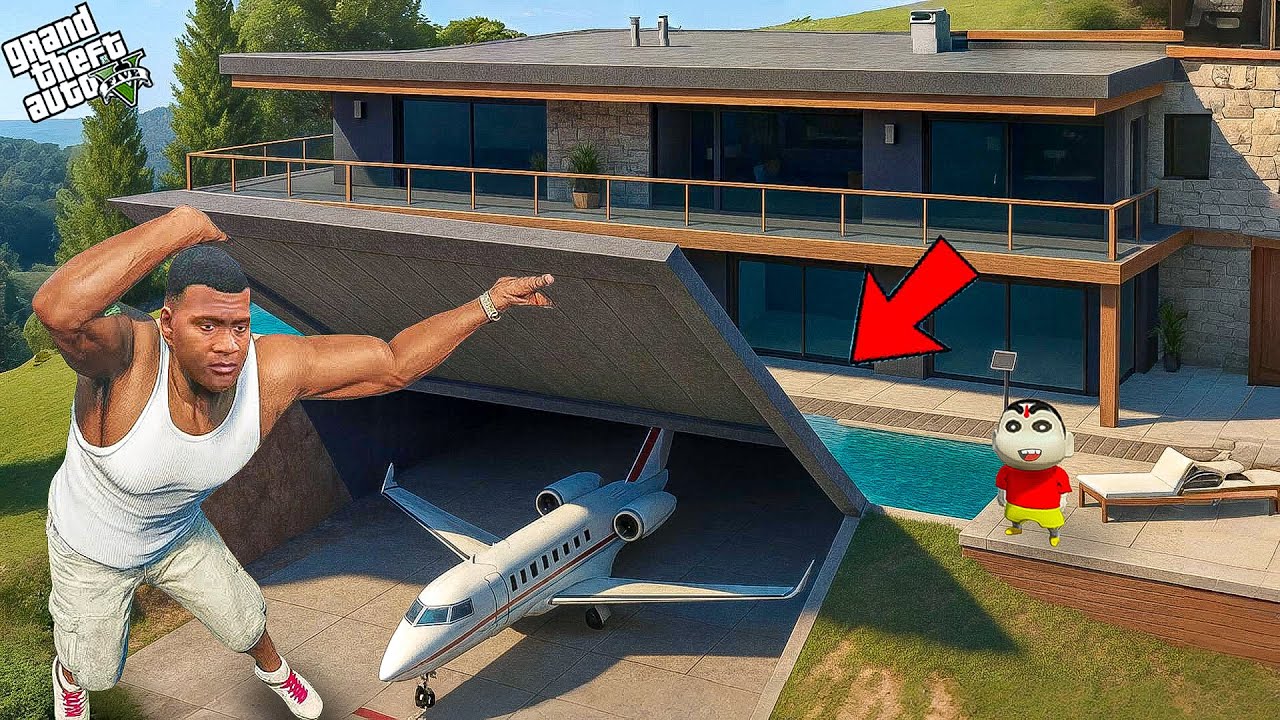 GTA V: Franklin And Shinchan Opened A Huge Secret Bunker For Planes Under His House In GTA 5 Telugu