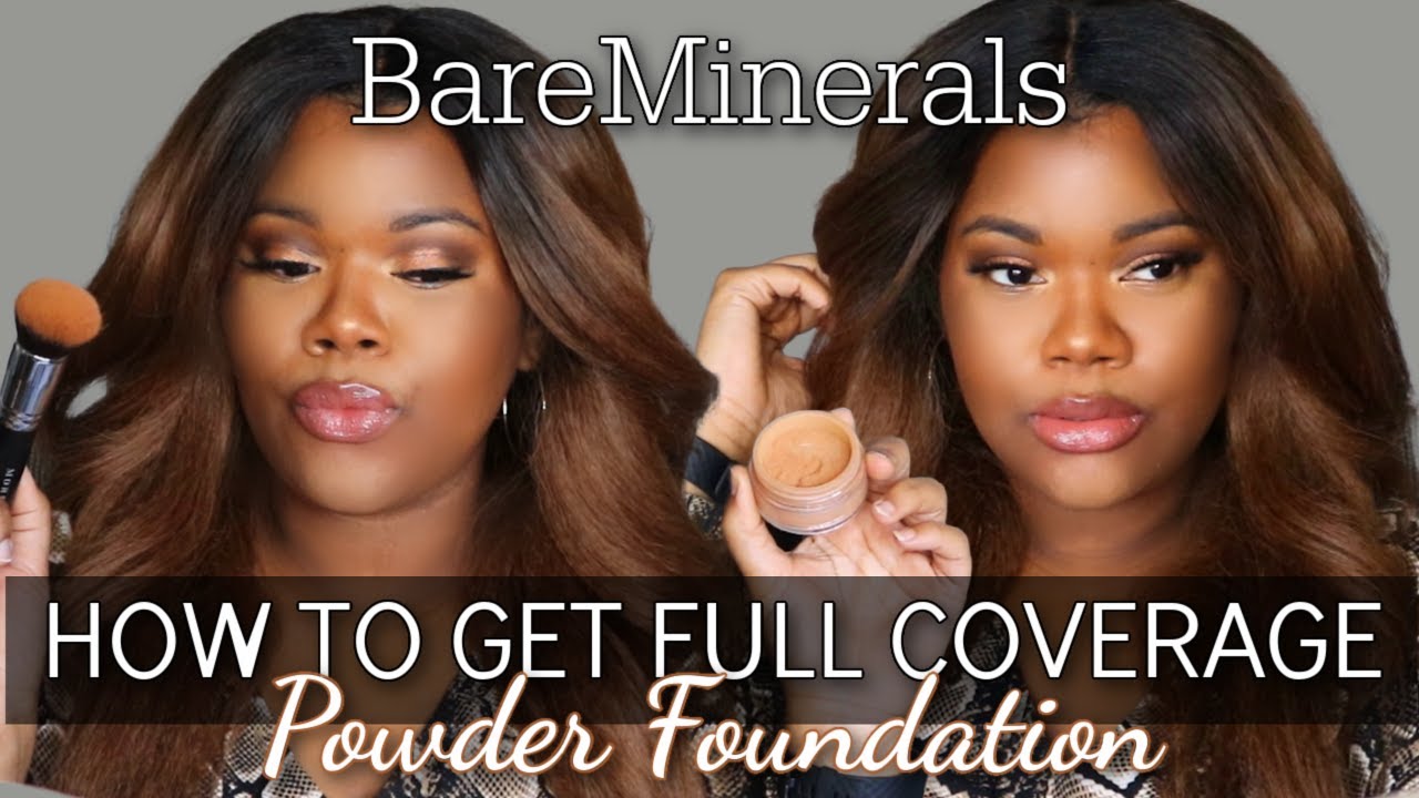 BareMinerals POWDER FOUNDATION ROUTINE - How to get FULL COVERAGE | BROWN DARK SKIN MAKEUP TUTORIAL