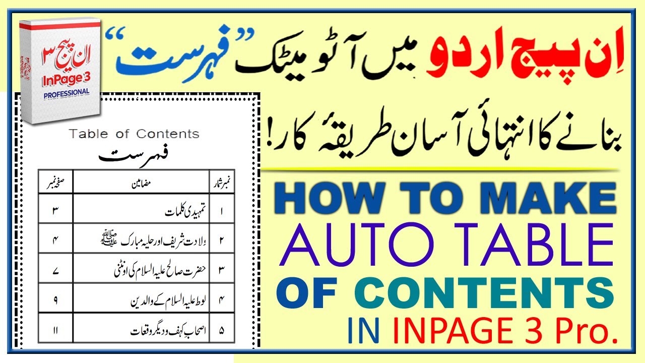How to add Auto Table of Contents In InPage Urdu | How to Generate Auto Index in Inpage 3 #howto