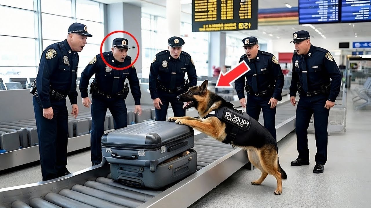 Un perro policía muerde una maleta en el aeropuerto – ¡Segundos después, silencio absoluto!