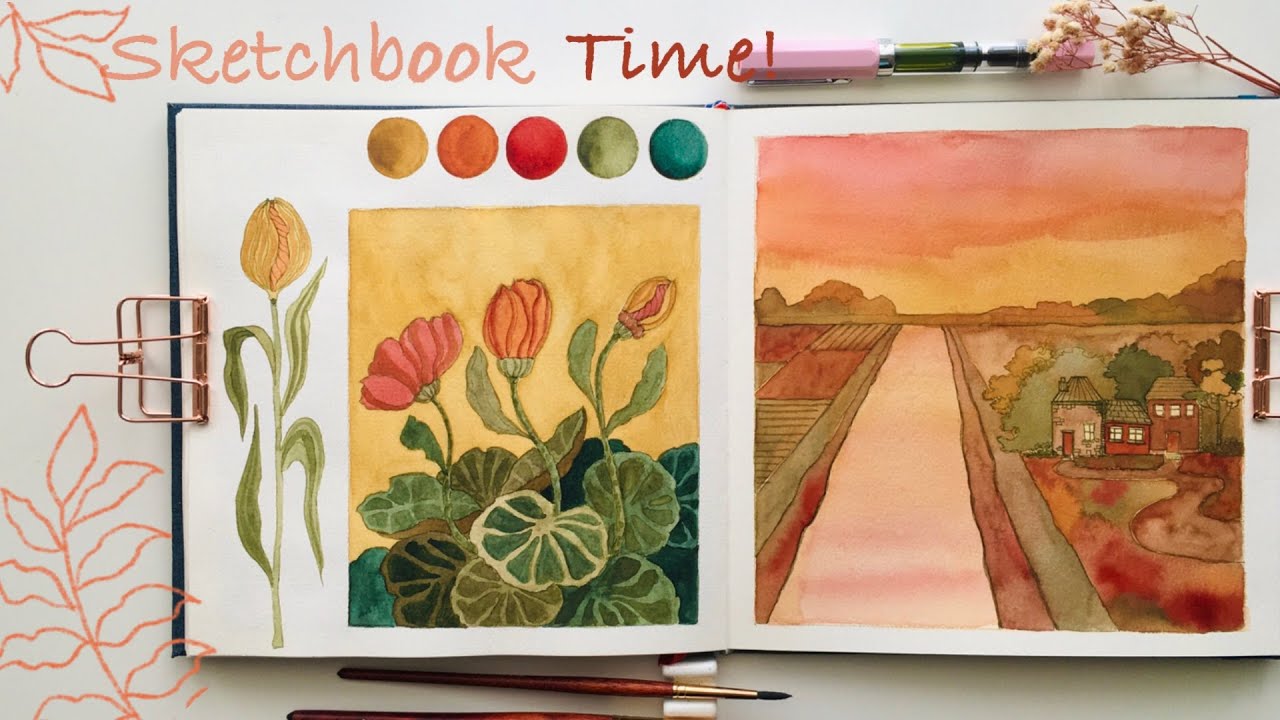 Sketchbook Time! Ink + Watercolor Landscape & Floral + Color Mixing
