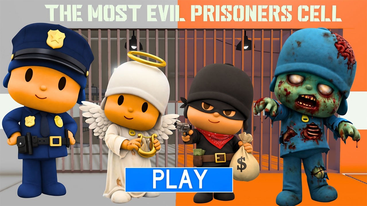 POCOYO POLICE and POCOYO ANGEL VS POCOYO THIEF and POCOYO ZOMBIE in BARRY'S PRISON RUN!