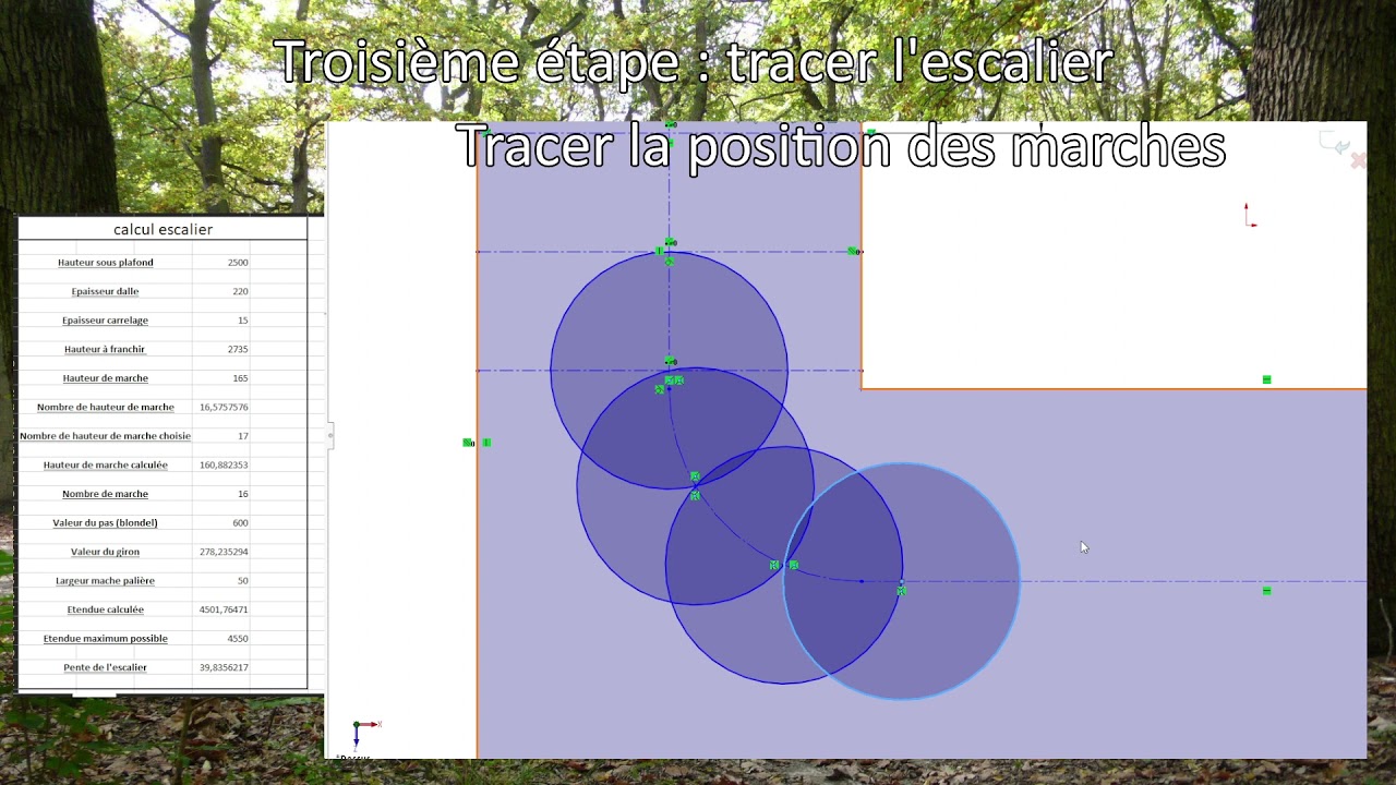 Les escaliers 1/4 tournant - calcul et tracé