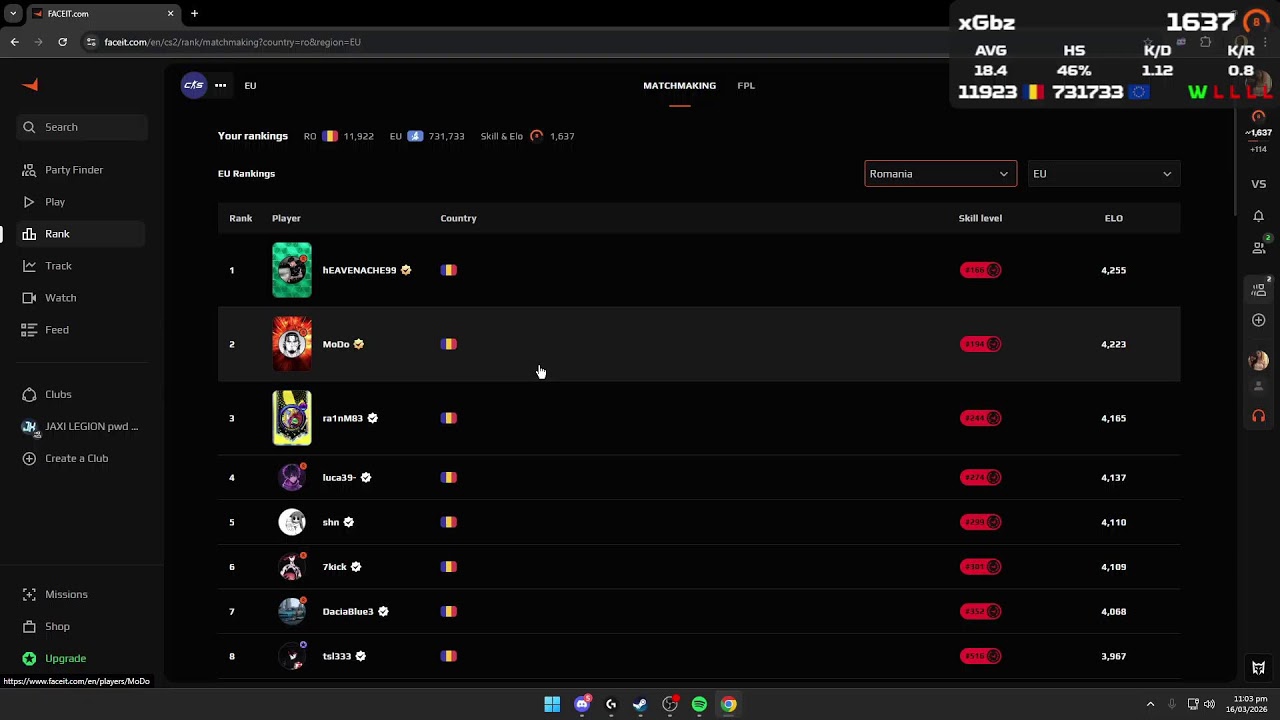 cs2 faceit 1635 elo push 2k elo cu bob