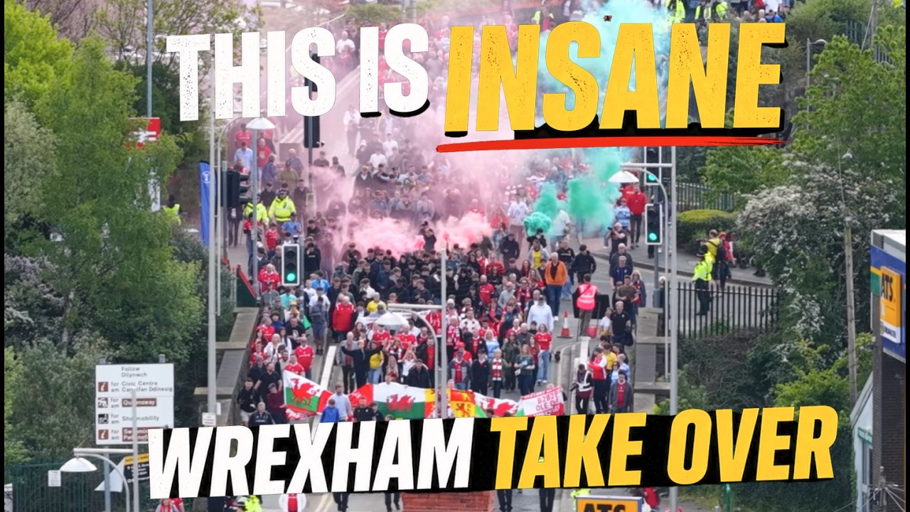 WREXHAM AFC MASSIVE FAN MARCH BEFORE MIDDLESBROUGH CLASH