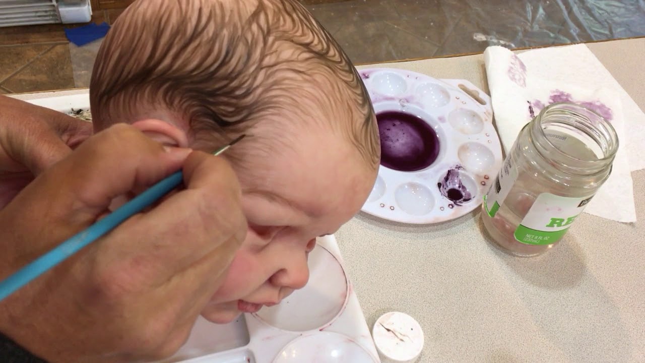 How to Paint Reborn Hair with Genesis Heat Set Paints, tutorial.