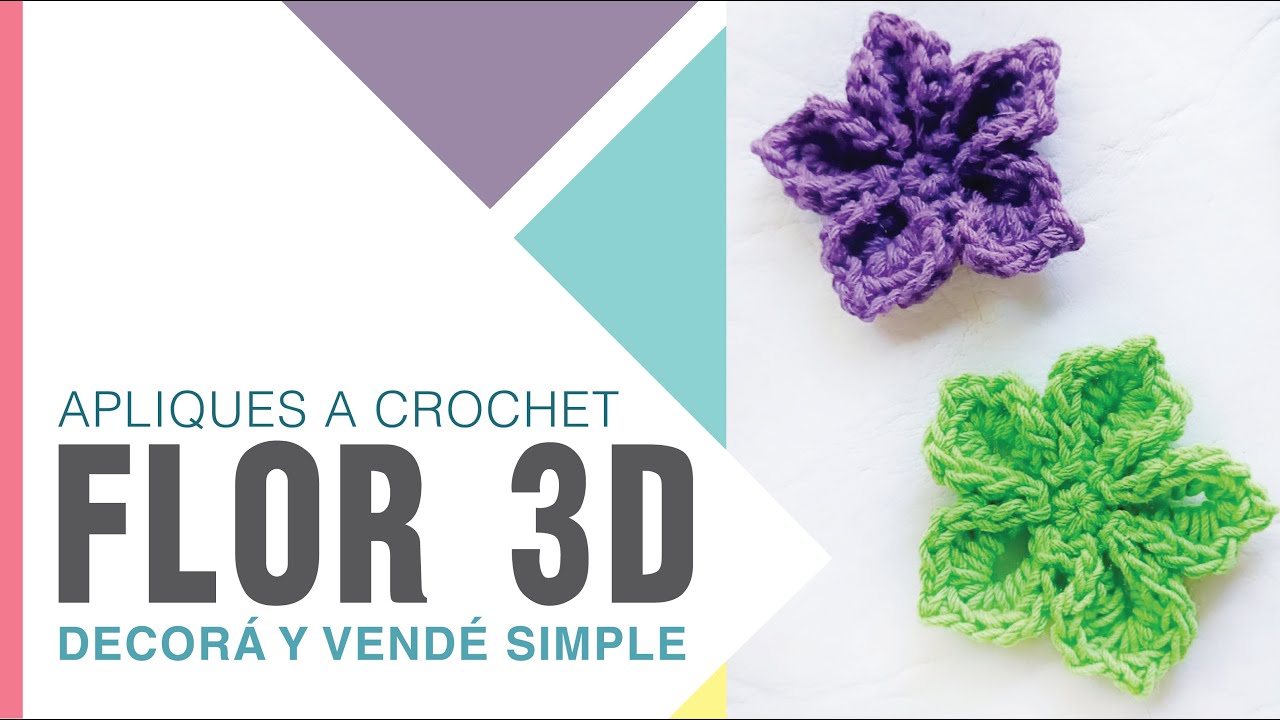 FLOR 3D A CROCHET con p&eacute;talos de CORAZ&Oacute;N invertido | Ideal para hebillas, vinchas y m&aacute;s! &hearts;