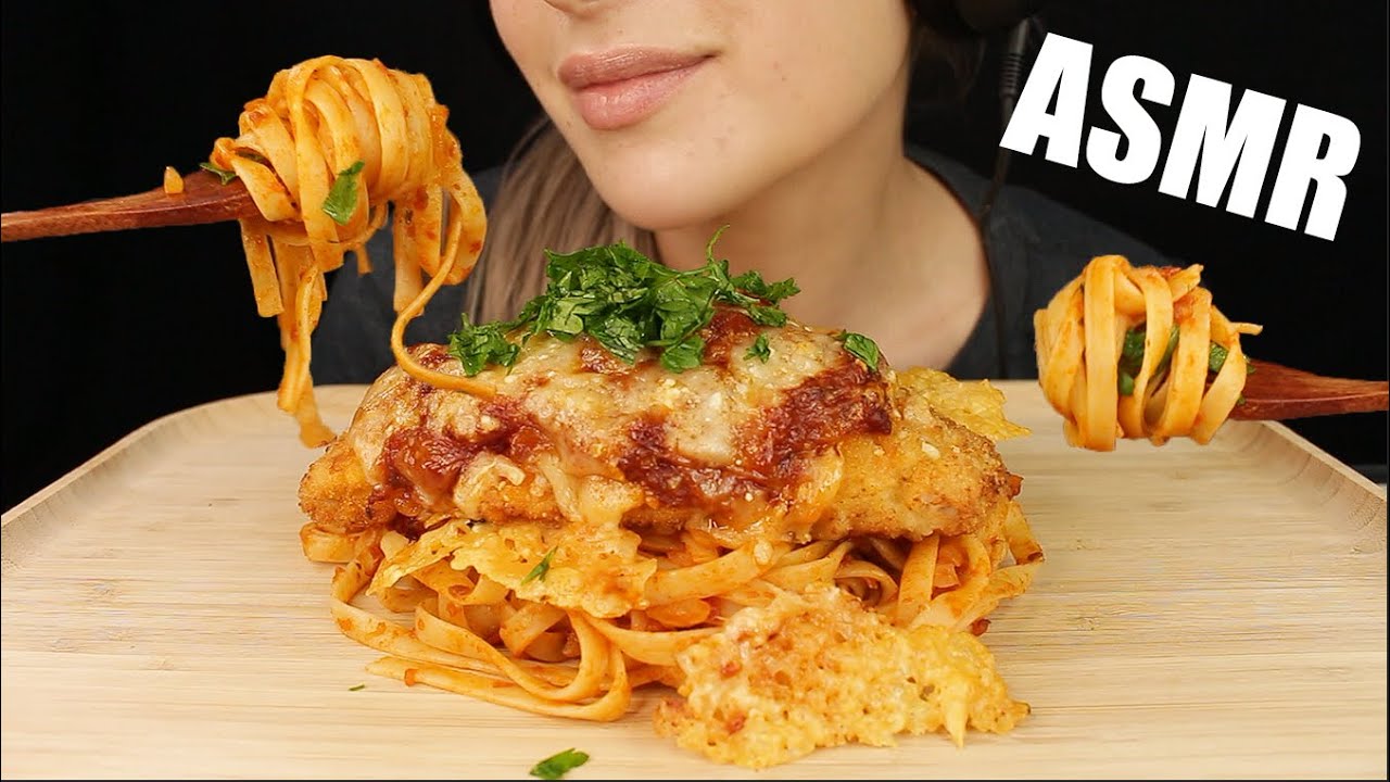 ASMR PASTA FETTUCCINE CHICKEN PARMESAN NOODLES | MUKBANG EATING SOUNDS No Talking 먹방 | Kasmia ASMR