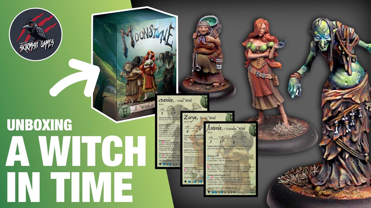 UNBOXING MOONSTONE - A Witch In Time - Models Built & Character Card Overview