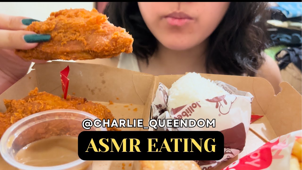 ASMR Eating: Jollibee Chicken, Fries & 🍑 🥭 Pie | Charlie_Queendom #FoodASMR #EatingASMR #jollibee