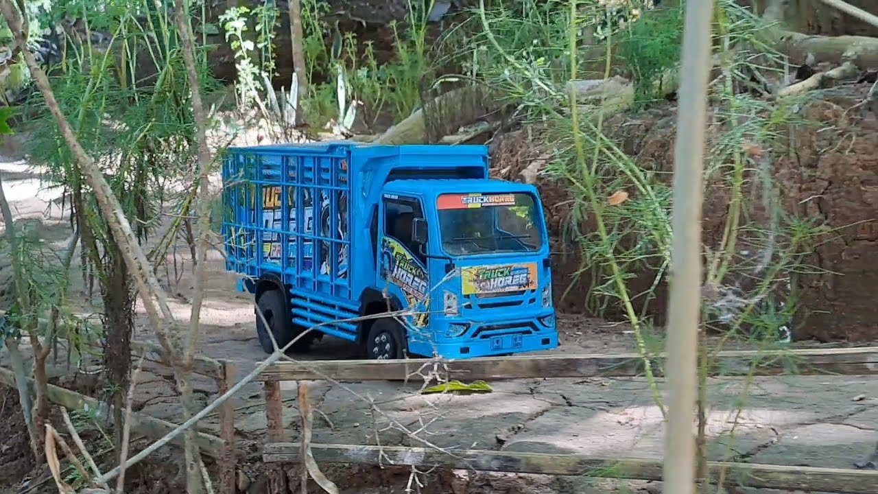Mobil Truk Canter Truk Oleng Perjalanan Lintas Hutan Muatan Overload Lewatin Tanjakan