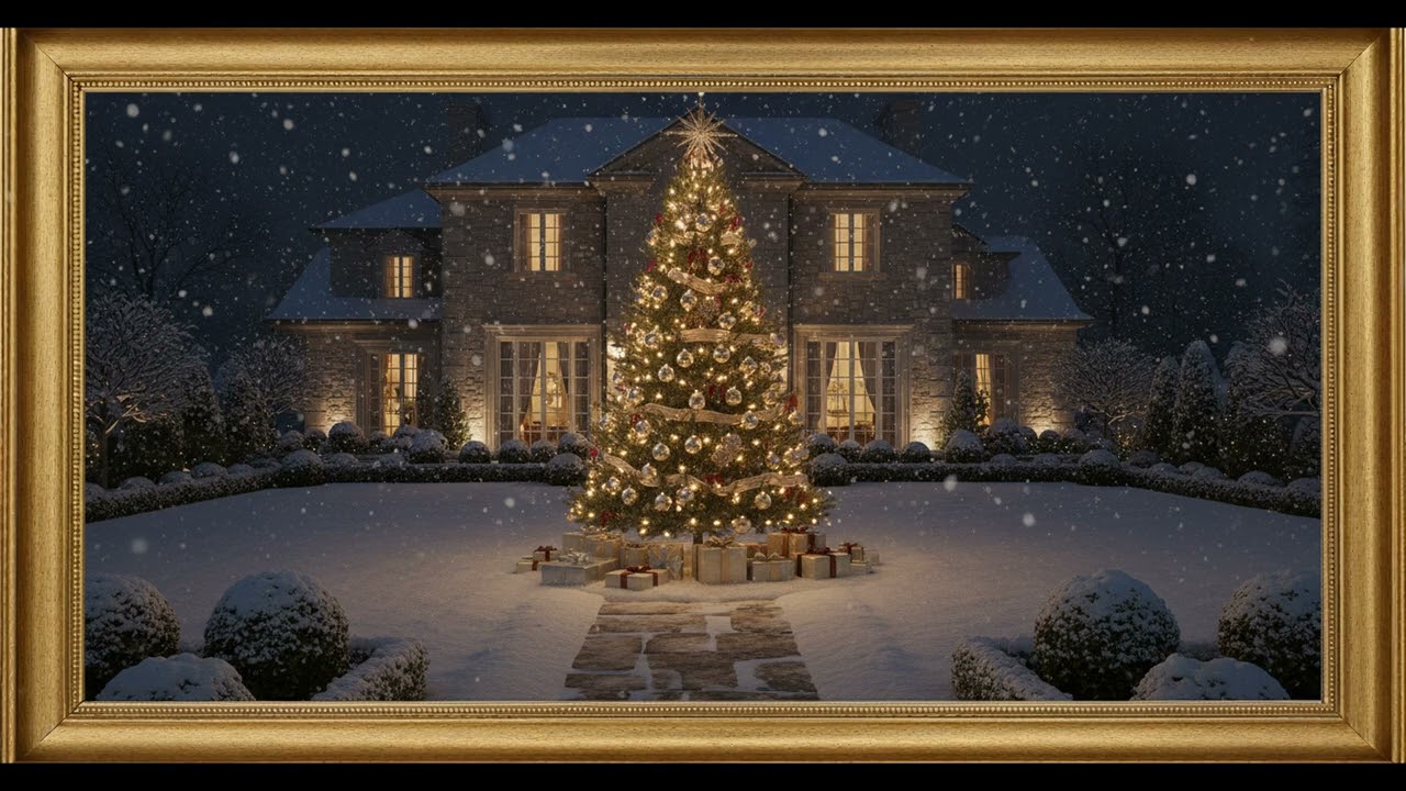 Vintage Christmas Candlelit Fireplace Oil Painting NO ADS | Gold Frame TV Art | Art Screensaver